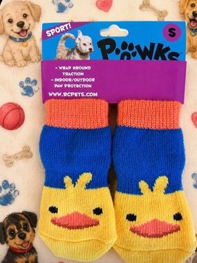 Pawks 🐾 Sport Dog Paw Socks 🐾 - Yellow Blue with Orange Cuffs (S)